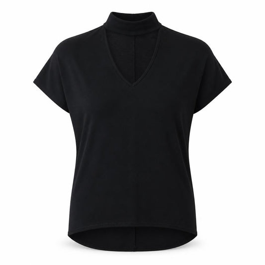 Front view of Select women’s black polyester basic blouse, size UK 10, halter
