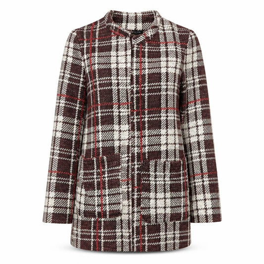 Front view of New Look women’s brown plaid overcoat coat, size UK 8