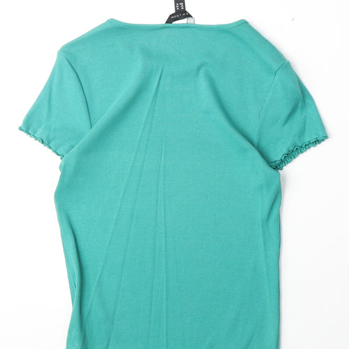 New Look Womens Green Cotton Basic T-Shirt Size 14 Round Neck