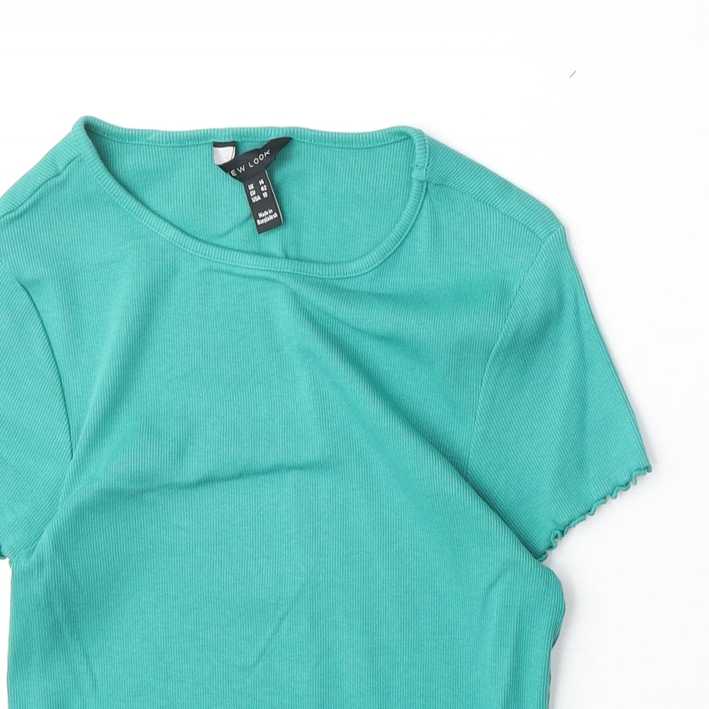 New Look Womens Green Cotton Basic T-Shirt Size 14 Round Neck