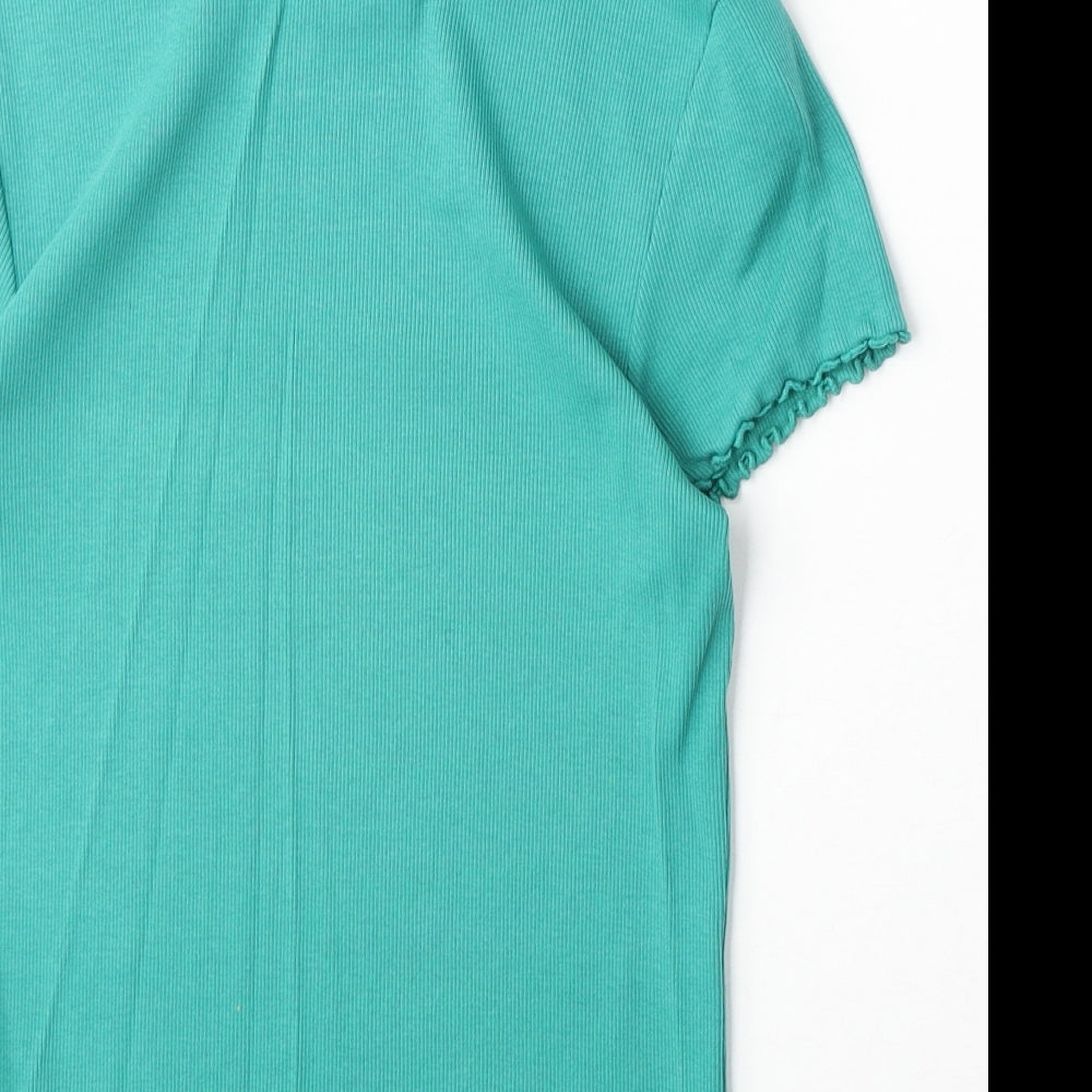 New Look Womens Green Cotton Basic T-Shirt Size 14 Round Neck