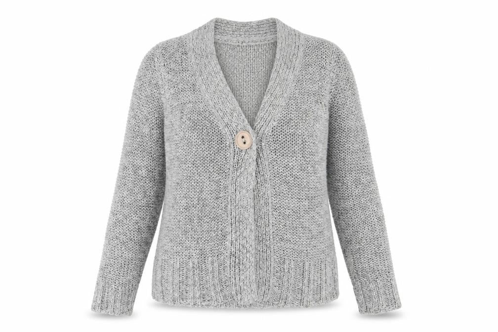 BHS Womens Grey V-Neck Acrylic Cardigan Jumper Size 10