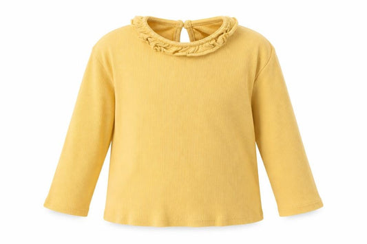 Front view of George girls’ yellow 100% cotton basic blouse, size 12-18, months round neck button