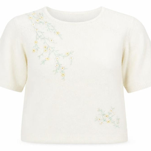 Berkertex Womens Ivory Round Neck Acrylic Pullover Jumper Size 18 - Floral Detail