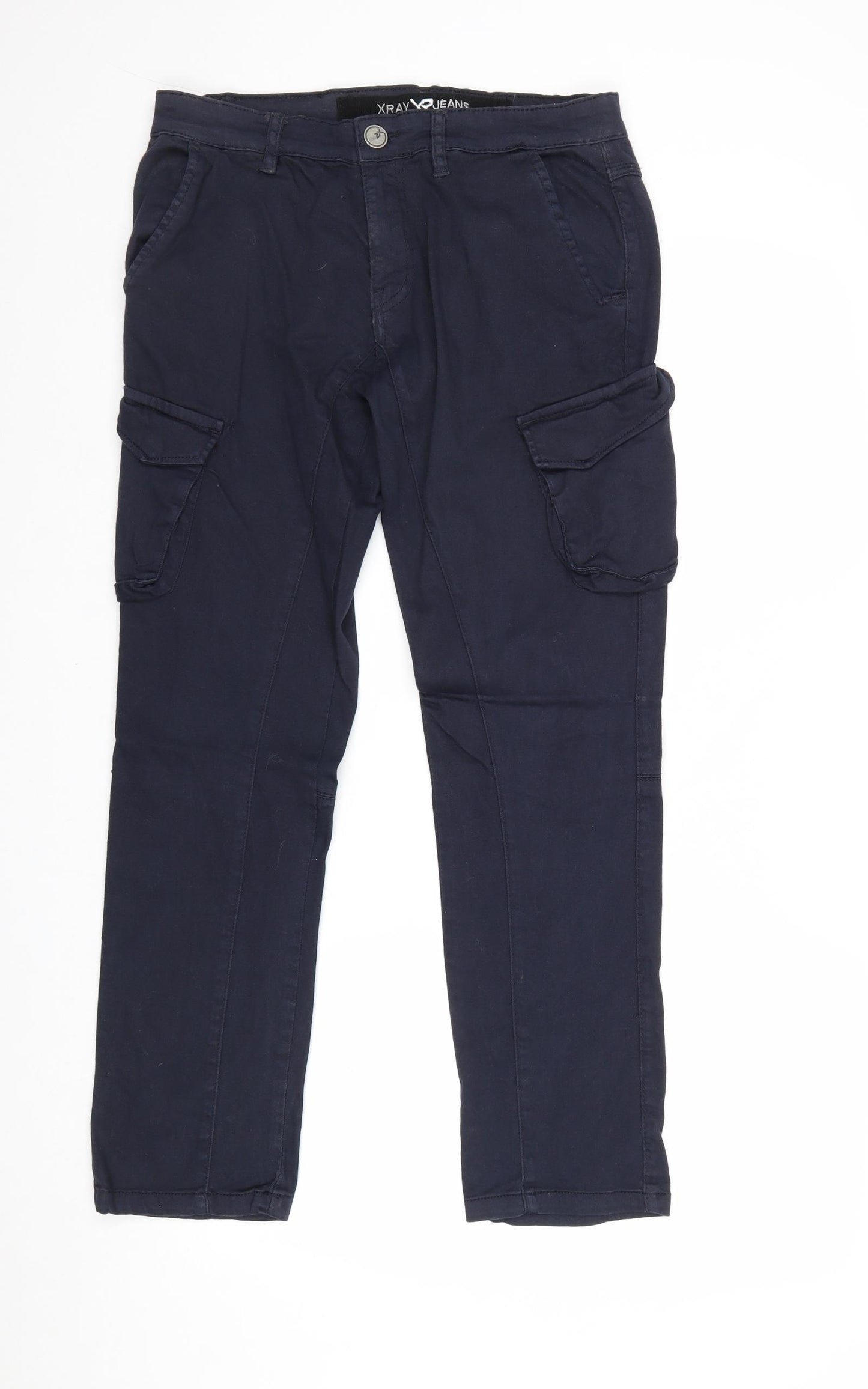 XRAY Mens Blue Cotton Cargo Trousers Size 30 in Regular Zip