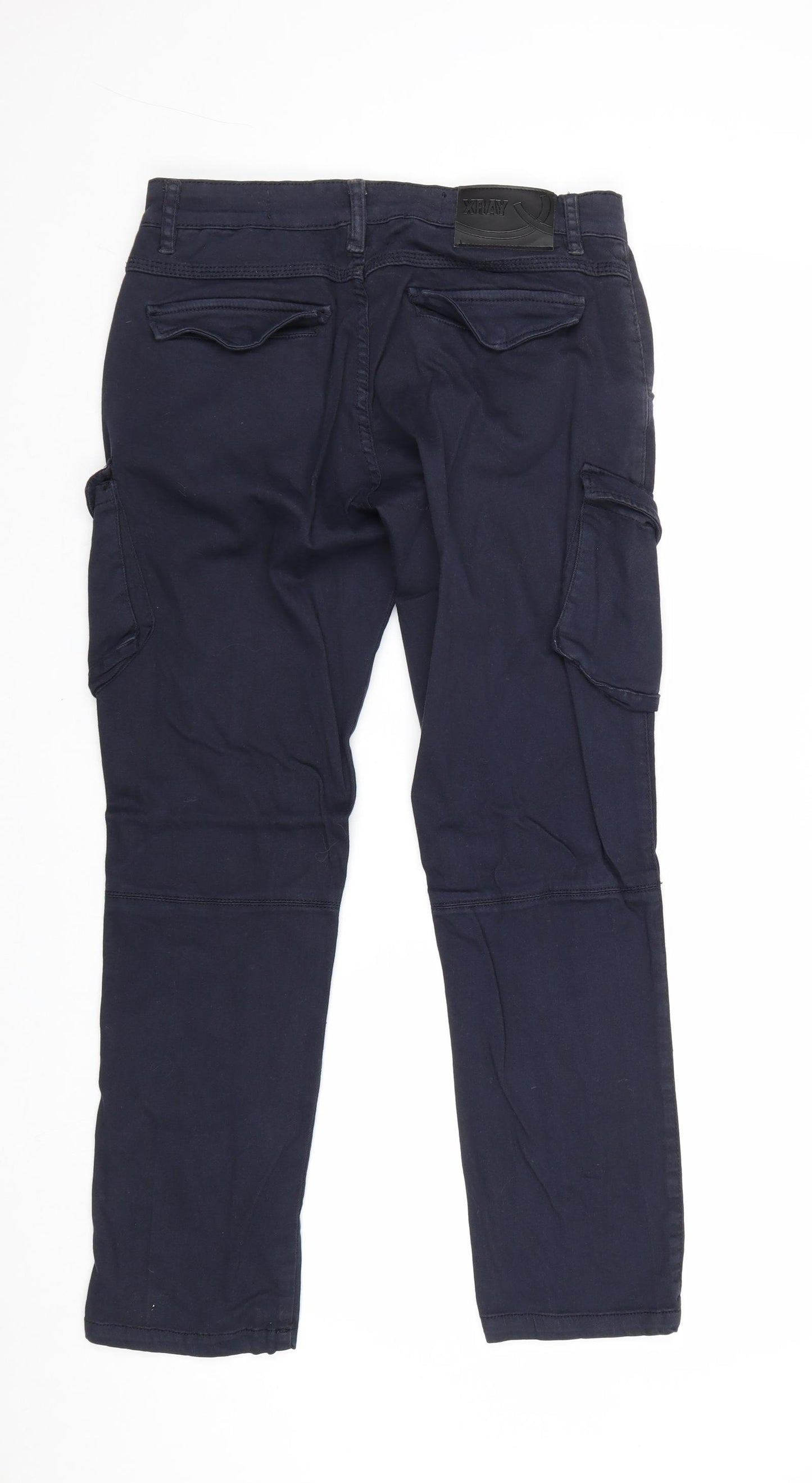 XRAY Mens Blue Cotton Cargo Trousers Size 30 in Regular Zip