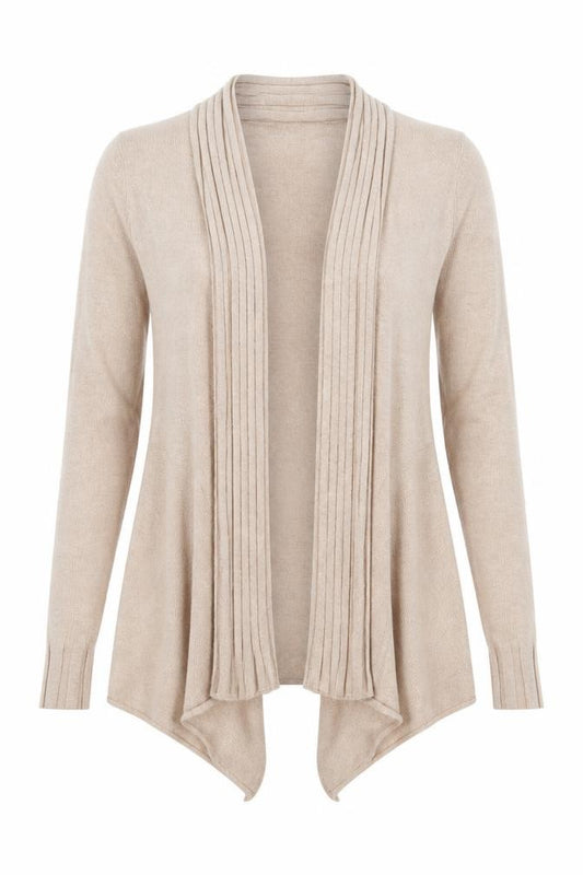 Front view of Papaya women’s brown v-neck nylon cardigan jumper, size UK 12