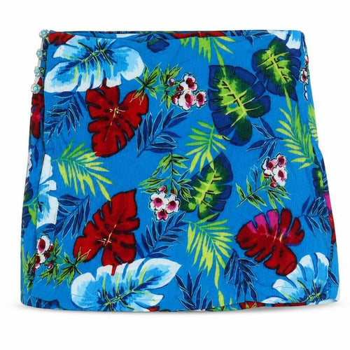 Preworn Womens Blue Floral Cotton A-Line Skirt Size L Button