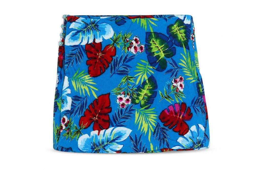 Preworn Womens Blue Floral Cotton A-Line Skirt Size L Button