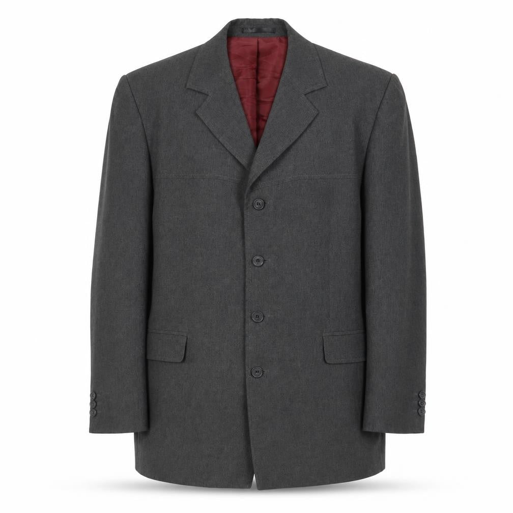Front view of Douglas men’s grey polyester jacket blazer, size 44, regular