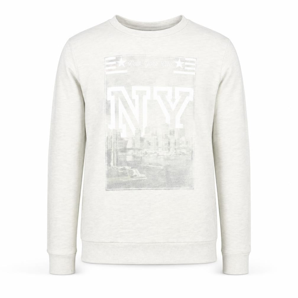 Front view of Topman men’s beige cotton pullover sweatshirt, size M, - ny