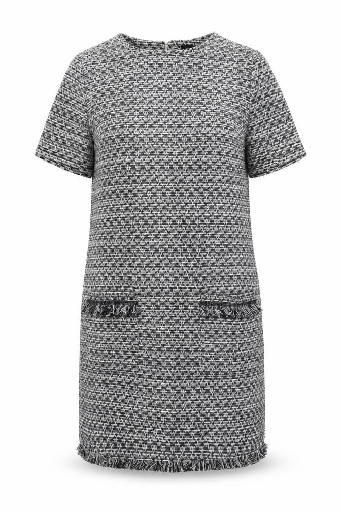 Front view of New Look women’s grey geometric polyester shift, size UK 10, round neck button