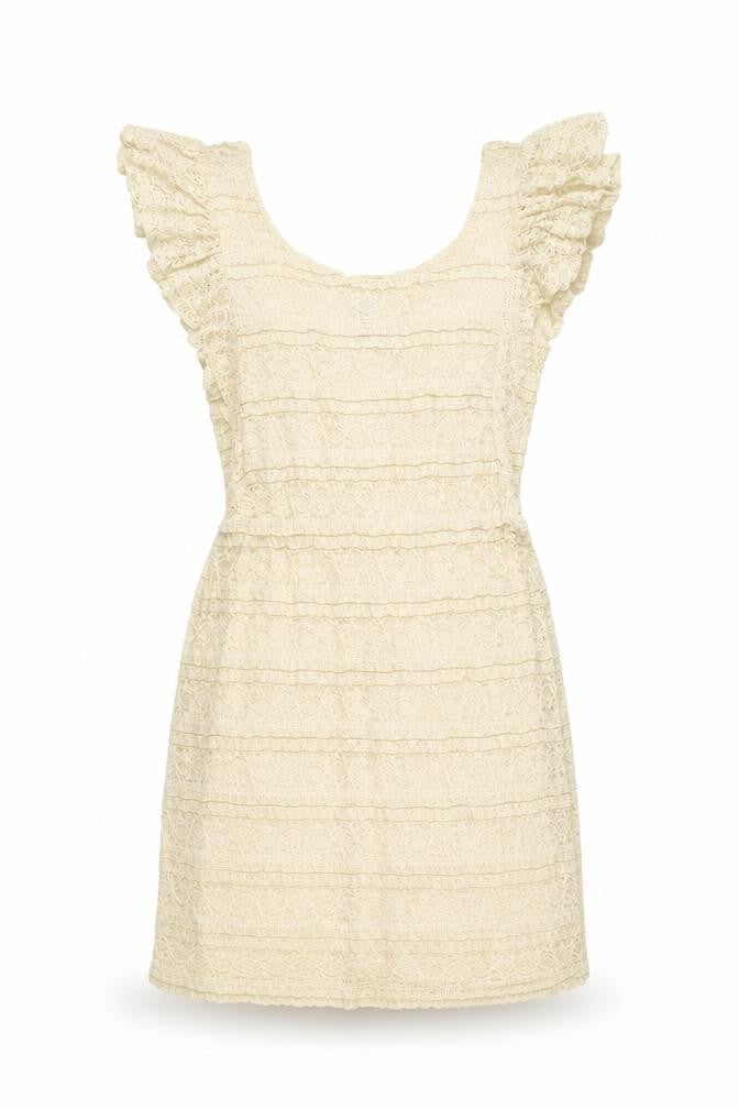 Front view of H&M women’s beige polyamide shift, size UK 8, round neck pullover