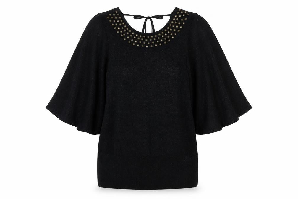 Front view of Monsoon women’s black round neck viscose jumper, size M
