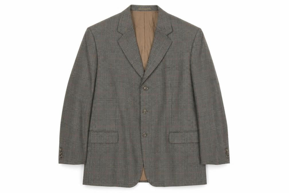 Front view of Di Caprio men’s brown plaid wool jacket blazer, size L, regular