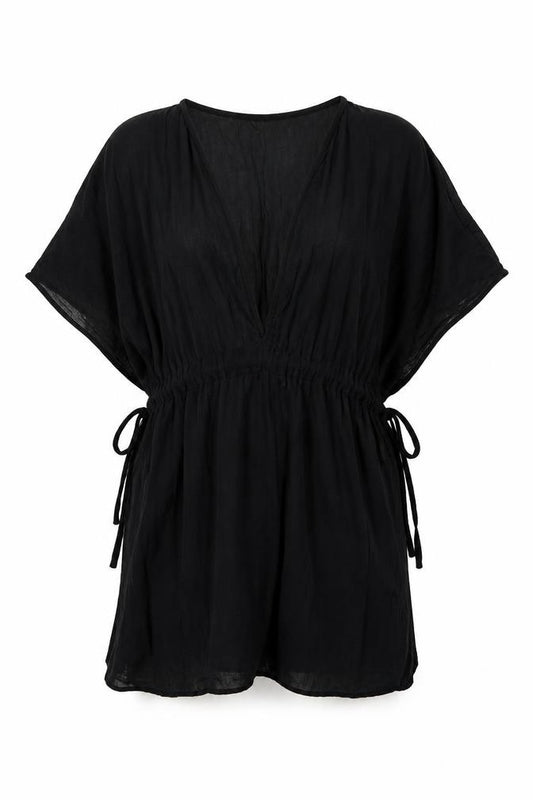 Front view of ASOS women’s black viscose cover up, size UK 6