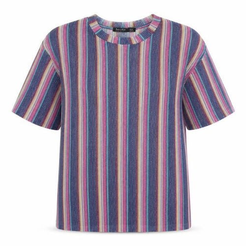 Bershka Womens Multicoloured Striped Polyester Basic T-Shirt Size S Round Neck