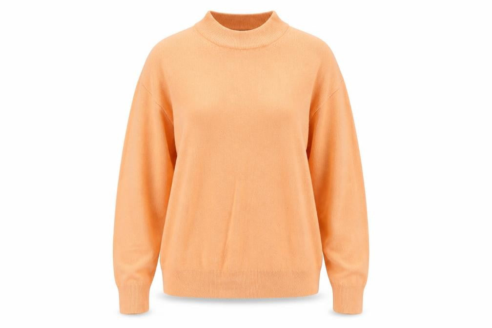 Front view of Belle women’s orange round neck acrylic jumper, size L