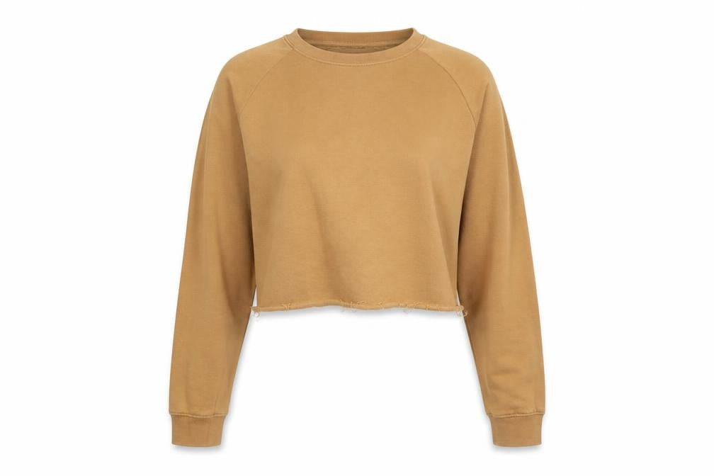 Front view of ASOS women’s beige cotton pullover sweatshirt, size L, pullover