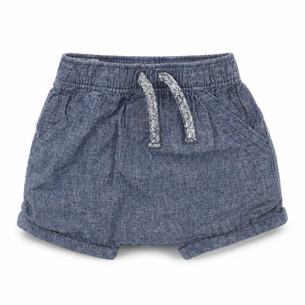 George Boys Blue Geometric Linen Cropped Trousers Size 3-6 Months Drawstring