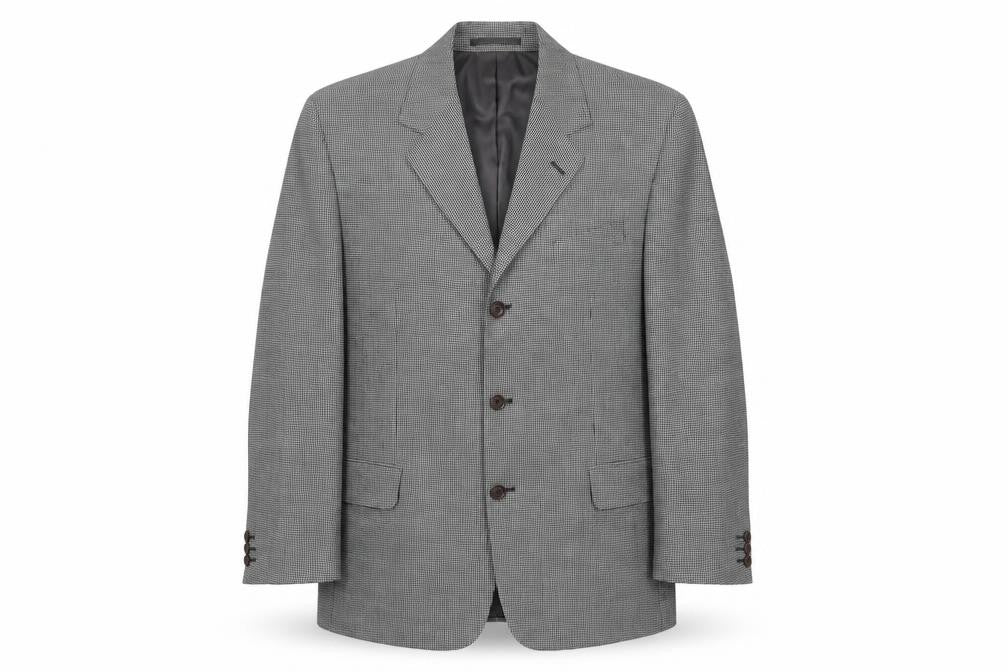 Front view of Next men’s grey geometric polyester jacket blazer, size 40, regular
