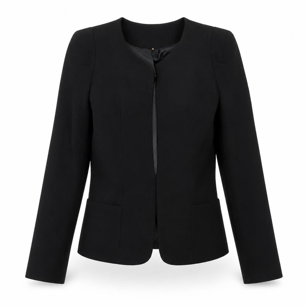 Front view of Forever Unique women’s black polyester jacket suit jacket, size UK 12