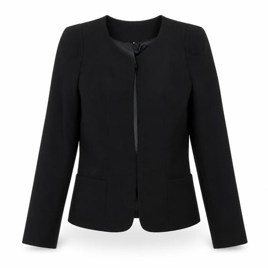 Front view of Forever Unique women’s black polyester jacket suit jacket, size UK 12
