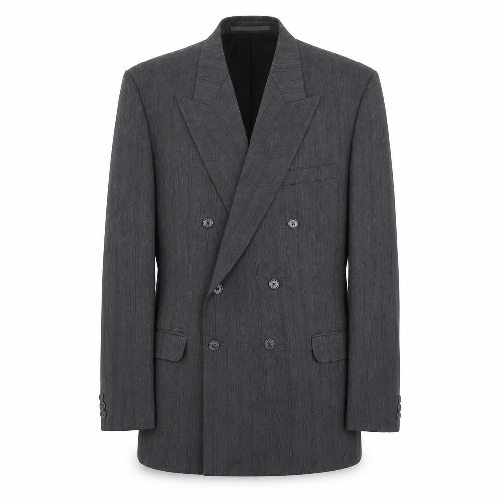 Front view of Turo men’s grey striped polyester jacket suit jacket, size 44, regular