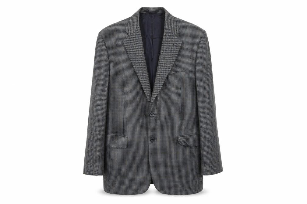 Front view of Marks & Spencer men’s grey geometric wool jacket blazer, size 44, regular