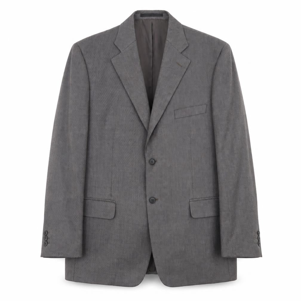 Front view of Simon Taylor men’s grey polyester jacket suit jacket, size 46, regular