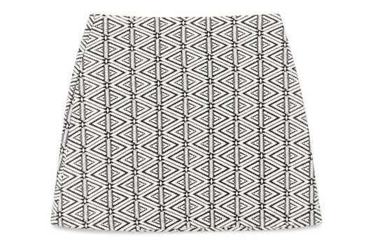 Front view of Topshop women’s white geometric cotton a-line skirt, size UK 10, zip