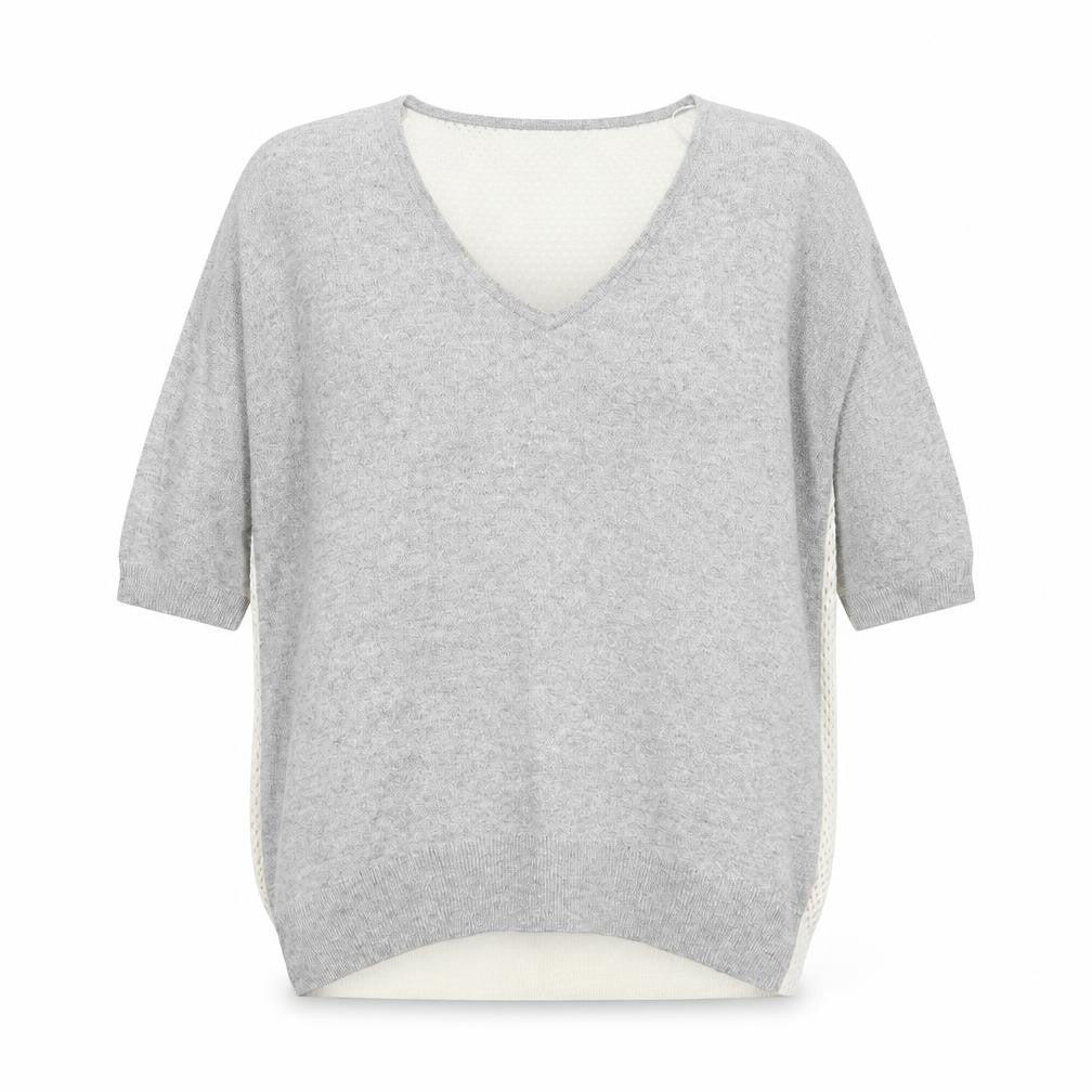 Front view of Topshop women’s grey v-neck viscose jumper, size UK 10