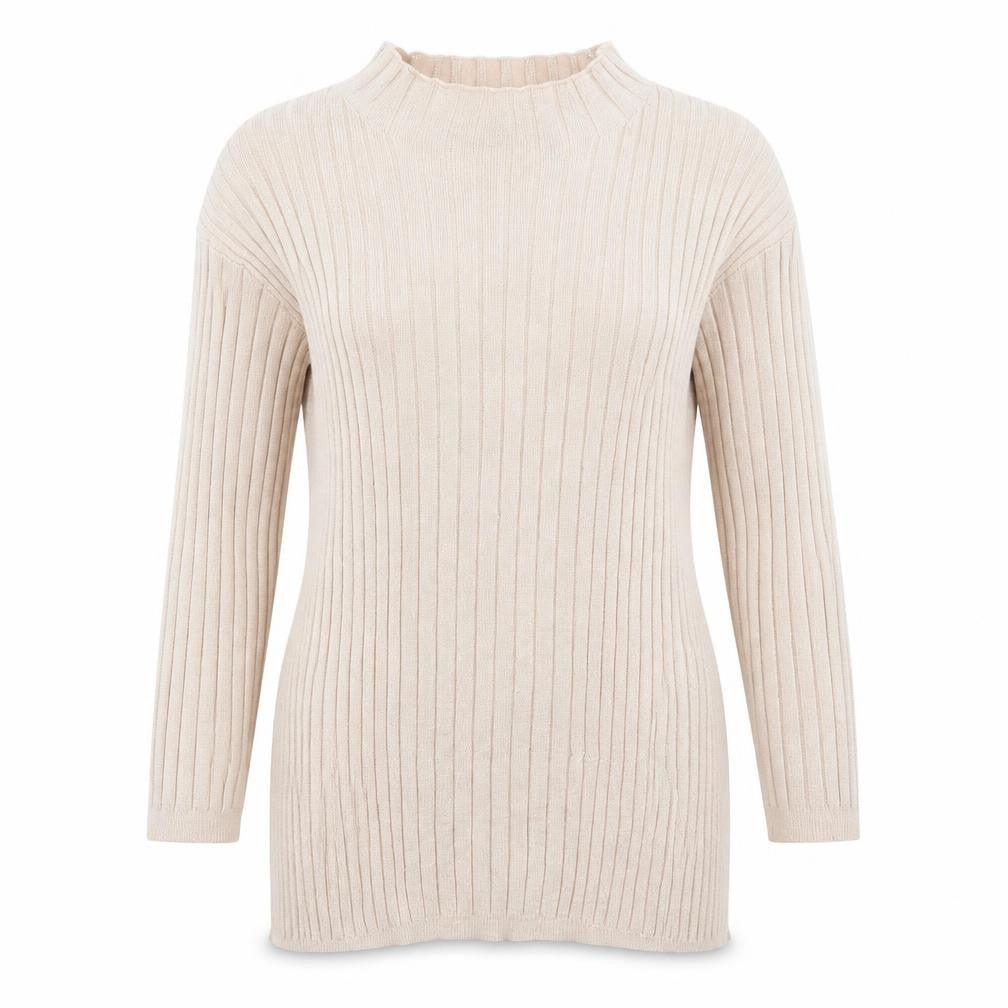 Front view of Atmosphere women’s pink mock neck herringbone viscose jumper, size UK 12