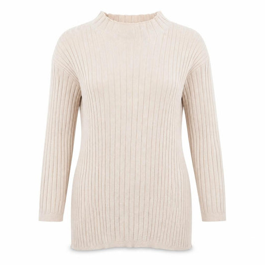 Front view of Atmosphere women’s pink mock neck herringbone viscose jumper, size UK 12