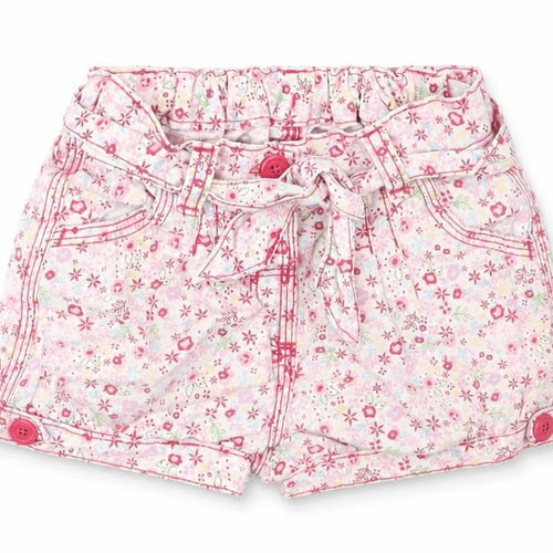 Matalan Girls Pink Geometric Cotton Cropped Trousers Size 9 Months Button