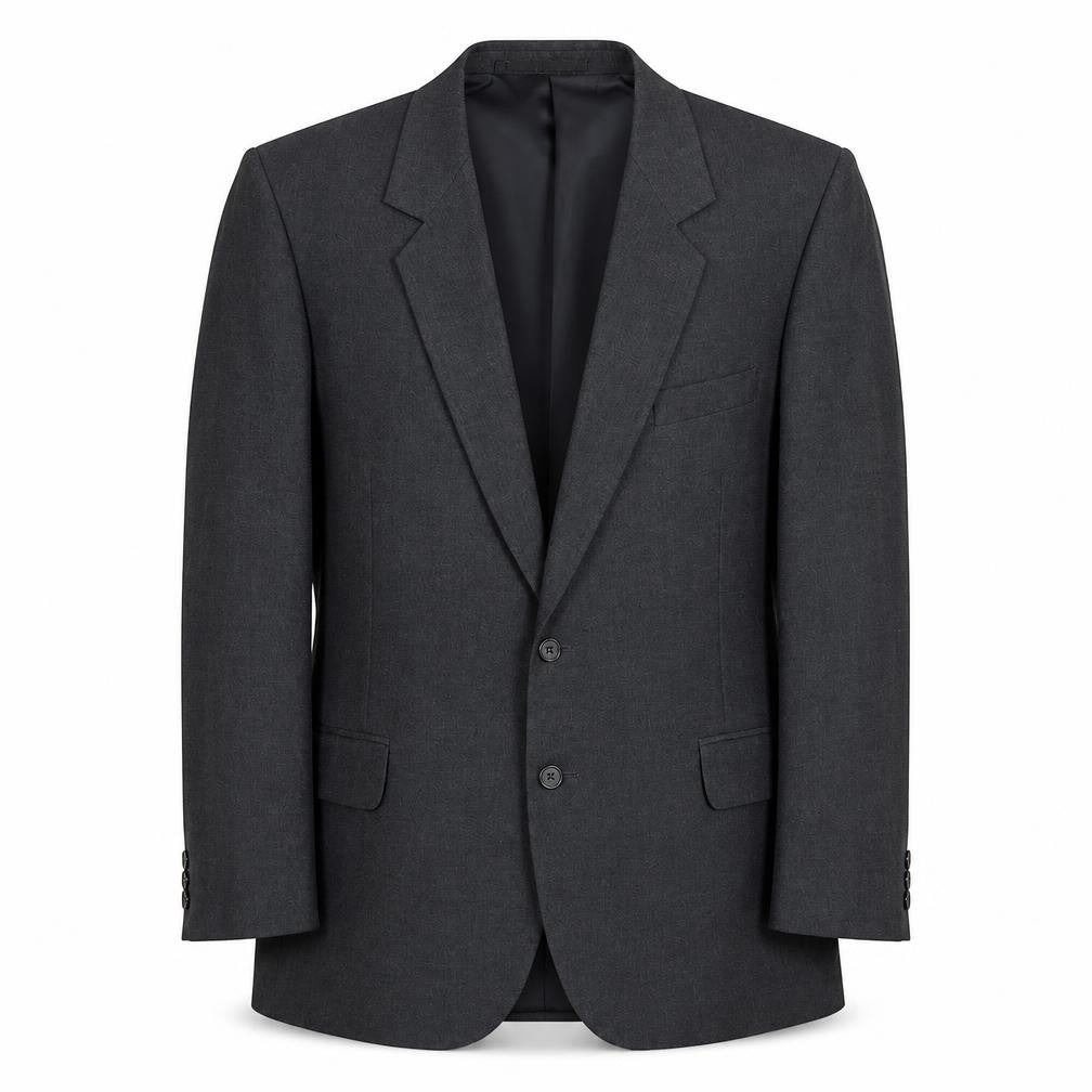 Front view of Yorkies men’s grey polyester jacket suit jacket, size 40, regular