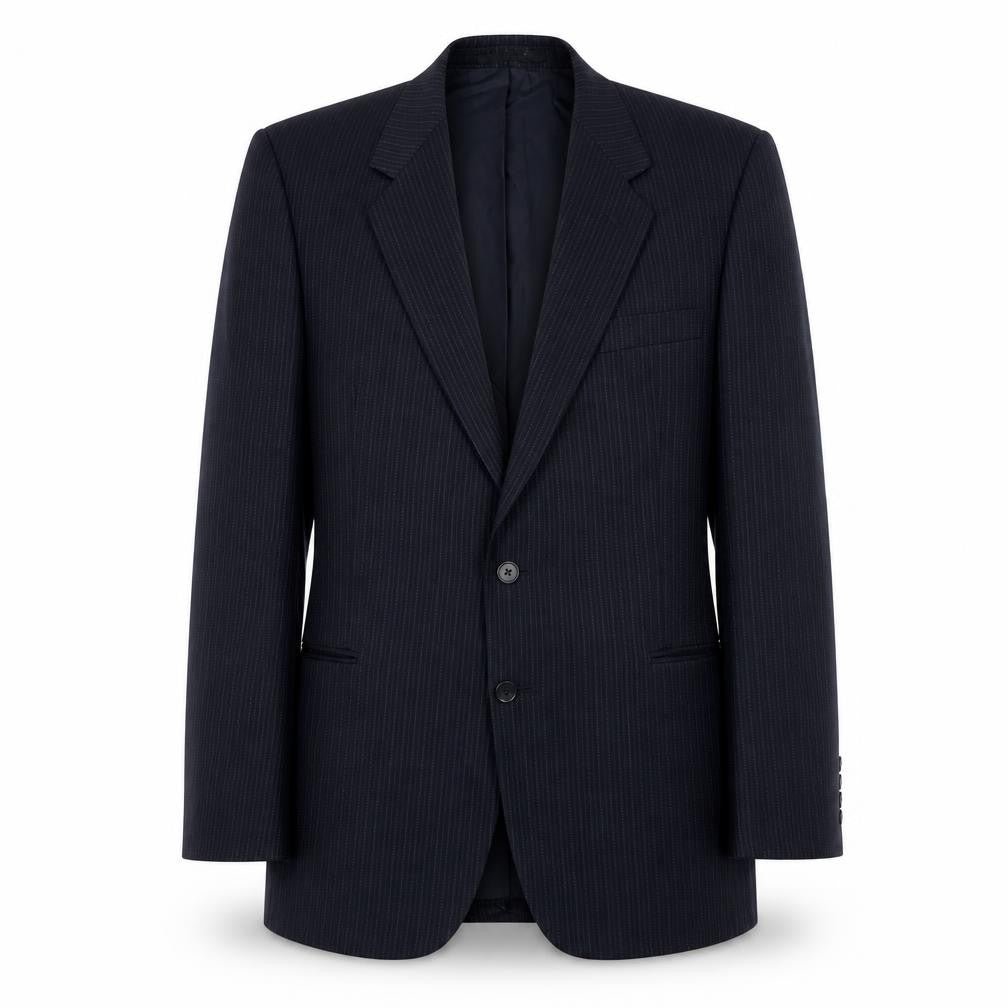 Front view of St Michael men’s blue striped wool jacket suit jacket, size 42, regular