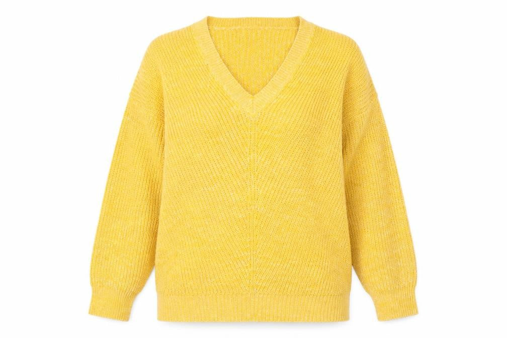 JD Wiliams Womens Yellow V-Neck Acrylic Pullover Jumper Size M - Size 18-22