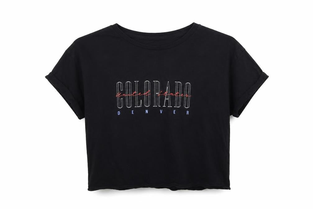 New Look Girls Black Cotton Jersey T-Shirt Size 14-15 Years Round Neck Pullover - Colorado Denver