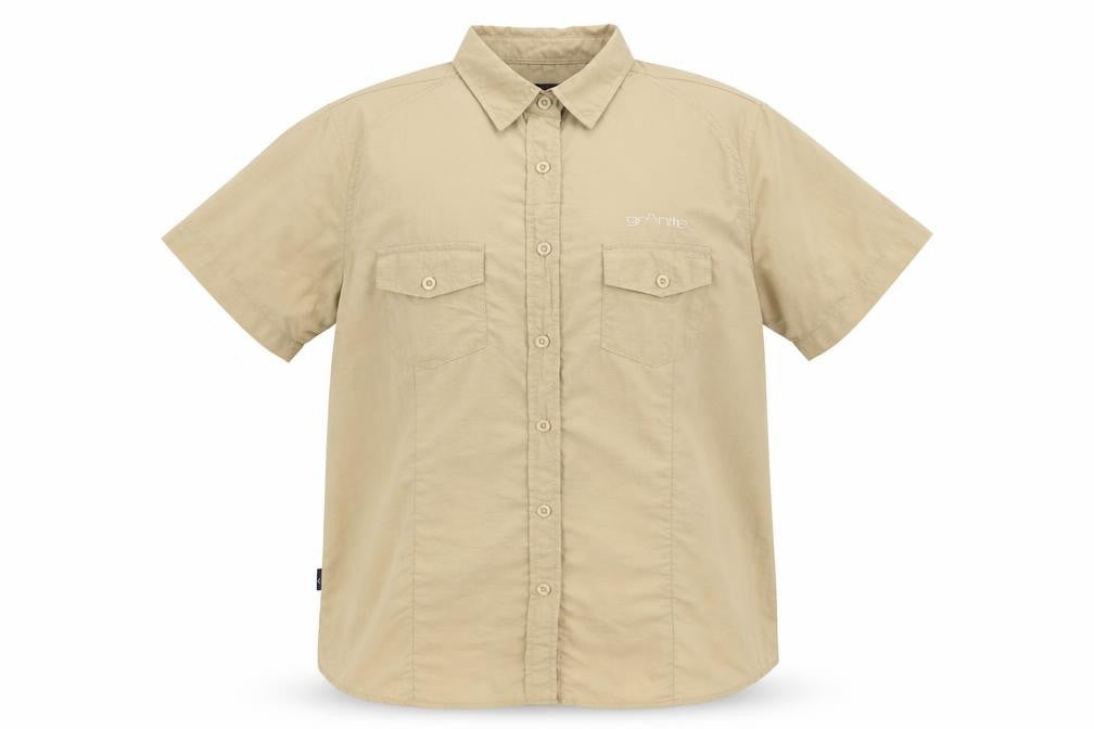 Granite Womens Beige Polyester Basic Button-Up Size 12 Collared