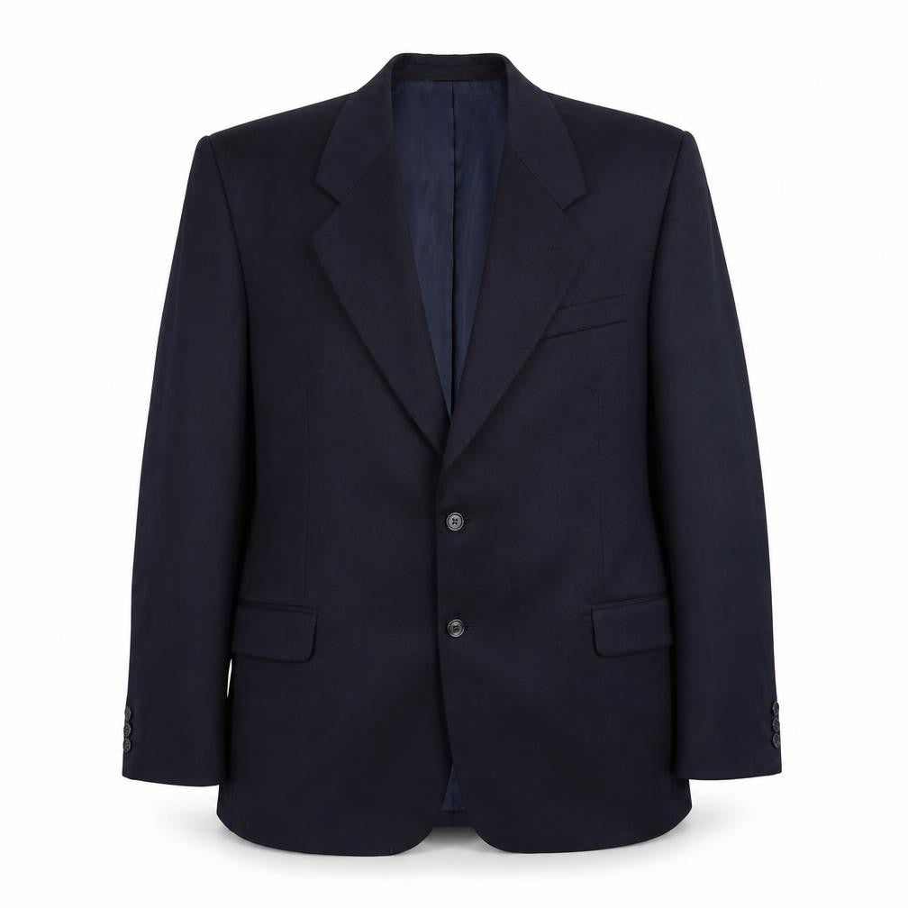 Front view of Preworn men’s blue wool jacket suit jacket, size 42, regular