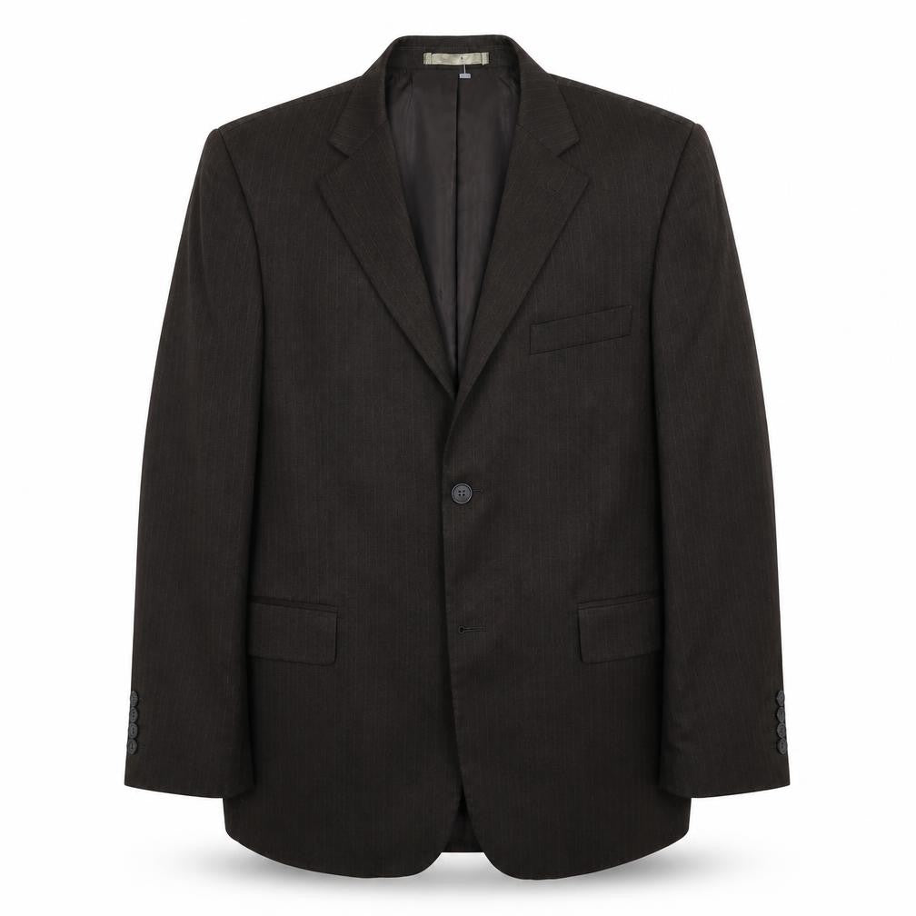 Front view of Taylor & Wright men’s brown striped polyester jacket suit jacket, size 40, regular