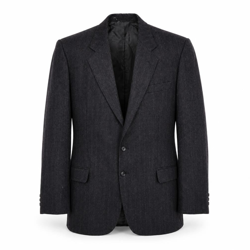 Front view of Marks & Spencer men’s grey striped wool jacket suit jacket, size 42, regular