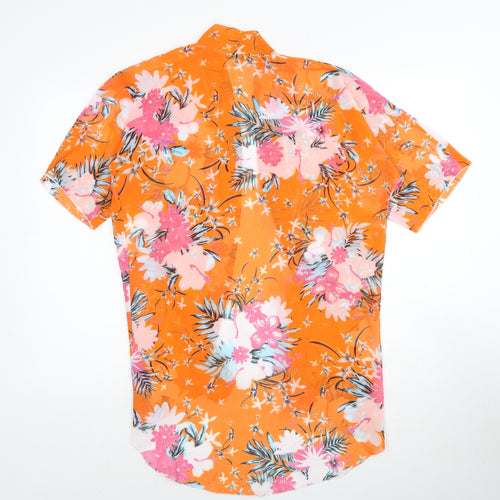 Boohoo Womens Orange Floral Polyester Kimono T-Shirt Size S V-Neck