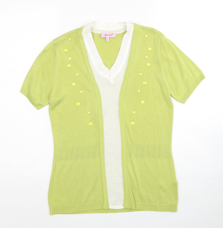 Per Una Womens Green V-Neck Acrylic Pullover Jumper Size 10 Pullover