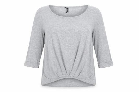 Front view of Vero Moda women’s grey polyester basic t-shirt, size S, scoop neck