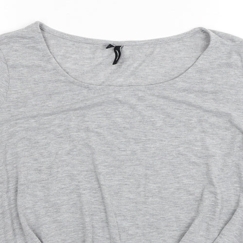 VERO MODA Womens Grey Polyester Basic T-Shirt Size S Scoop Neck