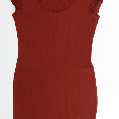 H&M Womens Brown Cotton Bodycon Size S Scoop Neck Pullover
