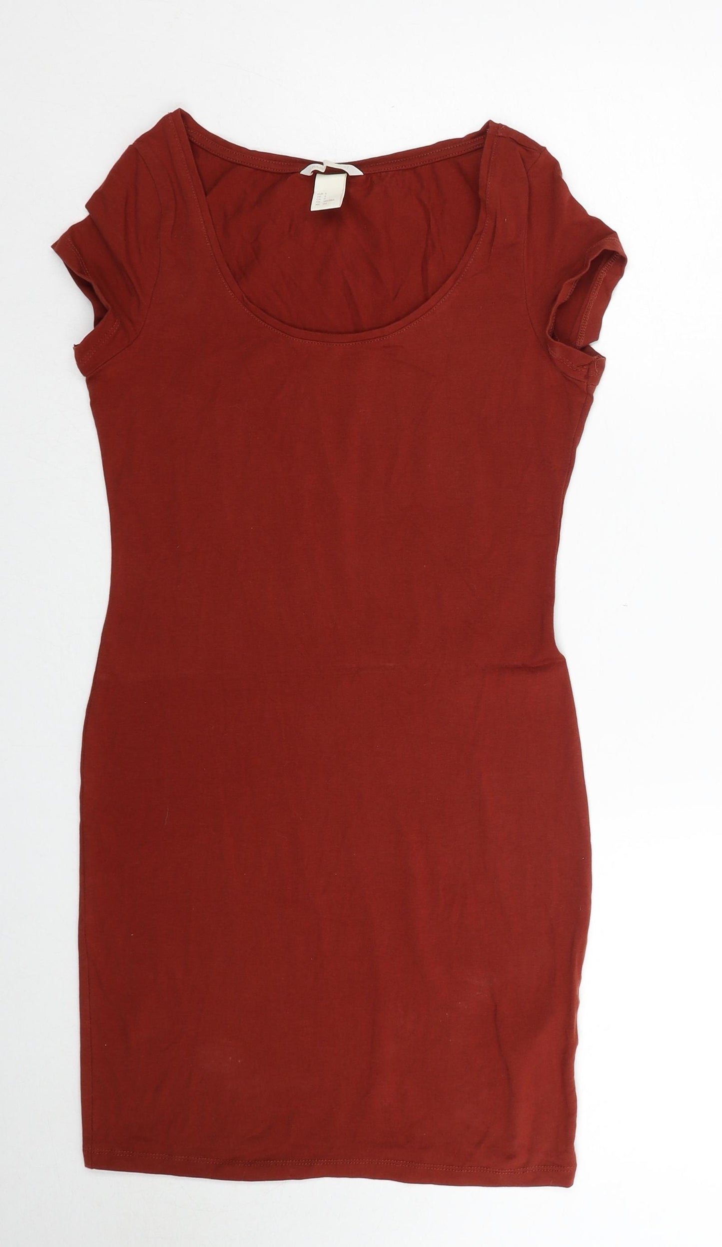 H&M Womens Brown Cotton Bodycon Size S Scoop Neck Pullover