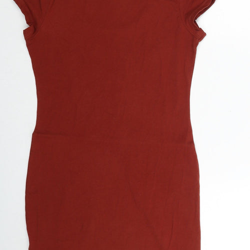 H&M Womens Brown Cotton Bodycon Size S Scoop Neck Pullover